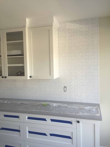White Kitchen Backsplash Tiles Installation Belcarra by DMC Surfaces Outlet