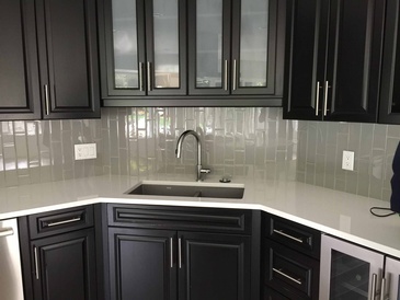 White Granite Kitchen Countertop and Backsplash Tiles Installation Surrey by DMC Surfaces Outlet