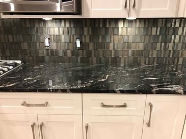 Black Kitchen Countertop and Backsplash Tiles Langley by DMC Surfaces Outlet