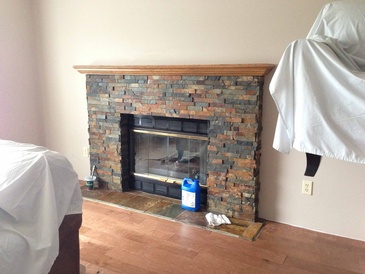 Natural Stone Fireplace Mantle Installation by DMC Surfaces Outlet