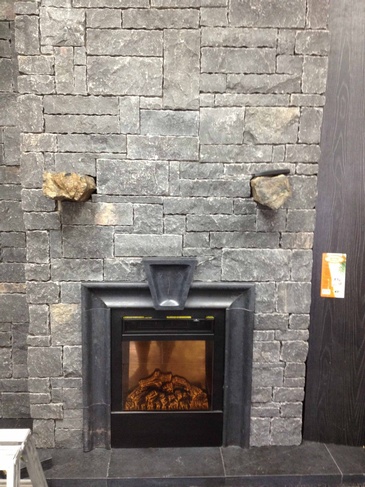Natural Stone Fireplace Hearth Installation by DMC Surfaces Outlet