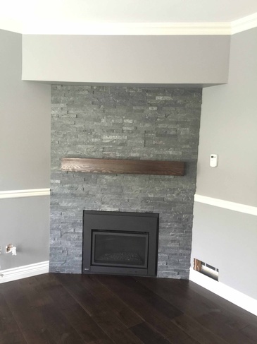 Natural Stone Fireplace Mantle Installation by DMC Surfaces Outlet