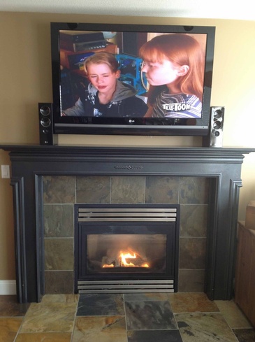 Modern Natural Stone Hearth Installation by DMC Surfaces Outlet