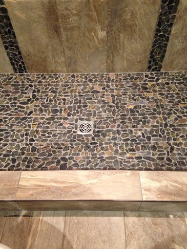 Pebble Stone Bathroom Flooring Burnaby by DMC Surfaces Outlet