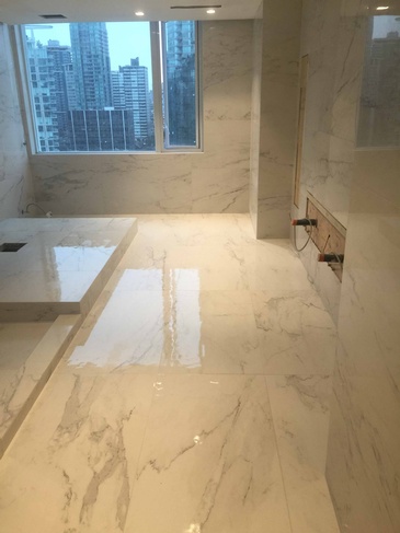 White Marble Tiles Flooring New Westminster by DMC Surfaces Outlet