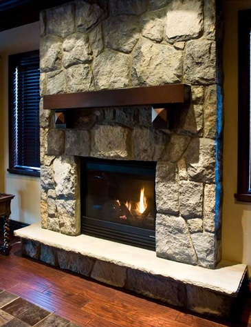 Modern Natural Stone Hearth Installation by DMC Surfaces Outlet